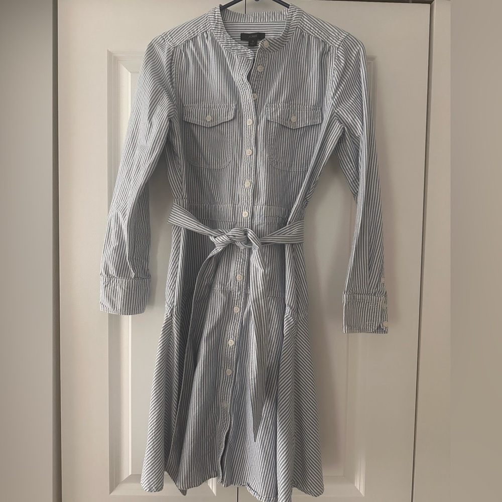 Jcrew blue white striped shirt dress